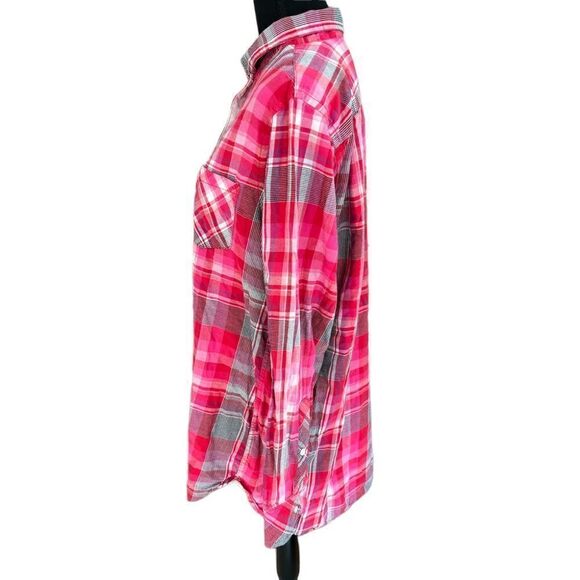 Victoria’s Secret 100% cotton plaid shirt with silk trim, size L. - Picture 2 of 5